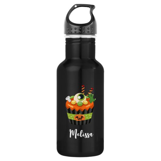Niedlicher und grauenhafter Halloween Cupcake mit Edelstahlflasche (Vorderseite)