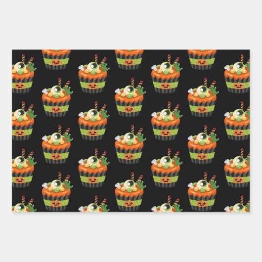 Niedlicher und grauenhafter Halloween Cupcake mit Geschenkpapier Set (Vorderseite 2)