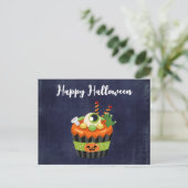 Niedlicher und grauenhafter Halloween Cupcake mit  Postkarte (Stehend Vorderseite)