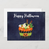 Niedlicher und grauenhafter Halloween Cupcake mit  Postkarte (Vorne/Hinten)