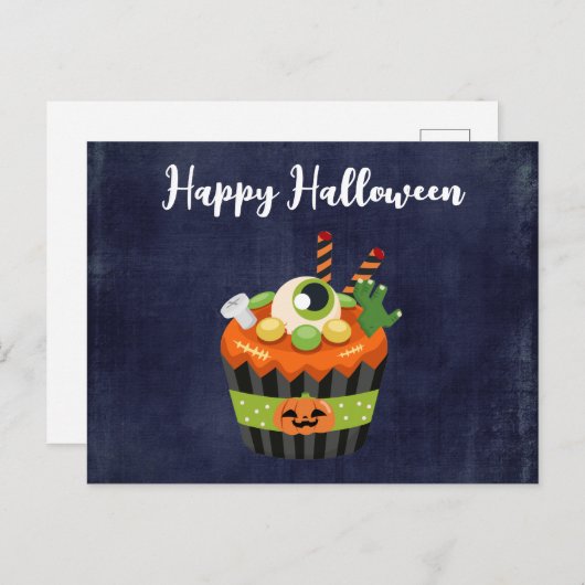 Niedlicher und grauenhafter Halloween Cupcake mit Postkarte (Vorne/Hinten)