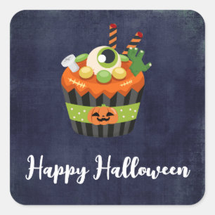 Niedlicher und grauenhafter Halloween Cupcake mit  Quadratischer Aufkleber