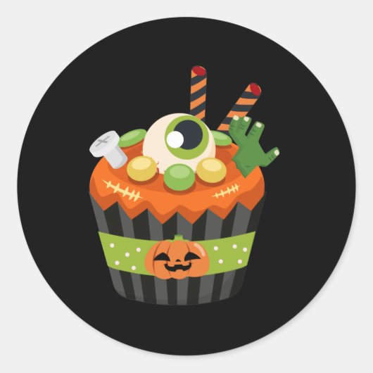 Niedlicher und grauenhafter Halloween Cupcake mit Runder Aufkleber (Vorderseite)