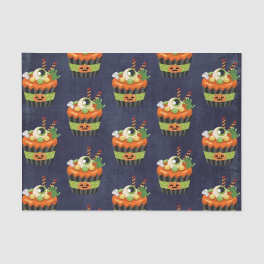 Niedlicher und grauenhafter Halloween Cupcake mit  Seidenpapier (Vorderseite)