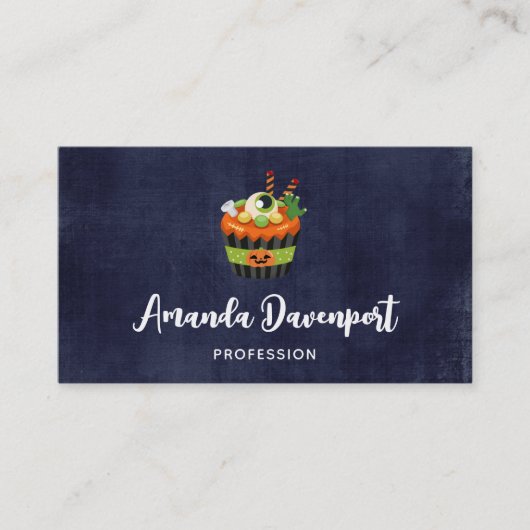 Niedlicher und grauenhafter Halloween Cupcake mit Visitenkarte (Vorderseite)