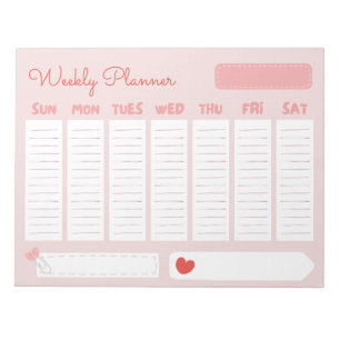 Niedlicher und Lässiger Pastellrosa Wochenplaner b Notizblock