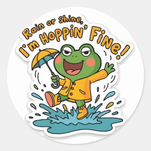 Niedlicher und lustiger Frog Puddle-Jumping Runder Aufkleber (Vorderseite)