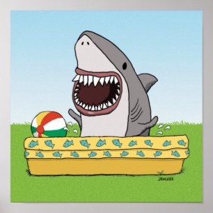 Niedlicher und lustiger Happy Shark im Pool Poster