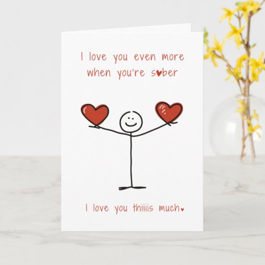 Niedlicher und lustiger Sobriety Stickman Valentin Karte (Gelbe Blume)