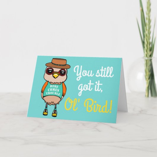 Niedlicher und sonniger Illustrierter Vogel Geburt Karte (Vorderseite)