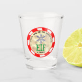 Niedlicher und sonniger Weihnachtself in Charge Schnapsglas (Vorderseite)