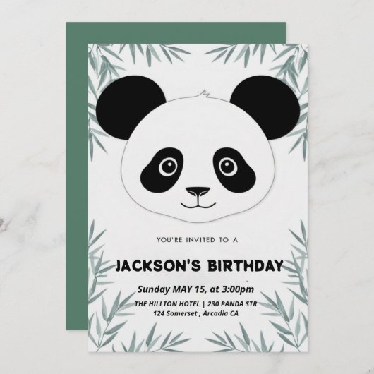 Niedlicher und spielerischer Panda-Geburtstag Einladung (Vorne/Hinten)