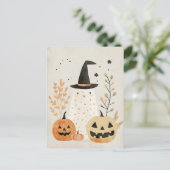 Niedlicher und spöttischer Geist mit Jack-o''-Lant Postkarte (Stehend Vorderseite)