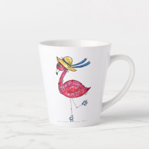 Niedlicher und verspielter rosa Flamingo auf Rolls Milchtasse