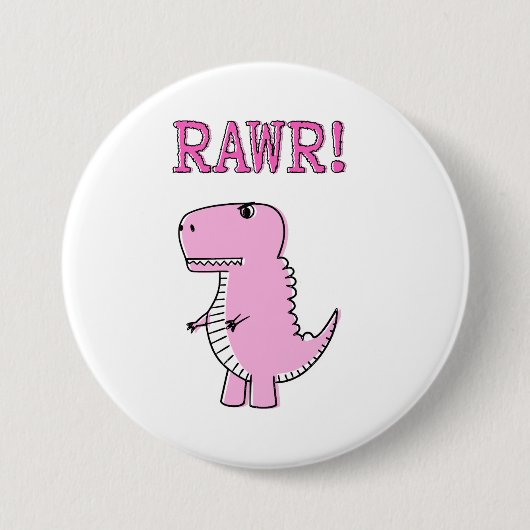 Niedlicher und wütend rosa Cartoon T-Rex Dinosauri Button (Vorderseite)