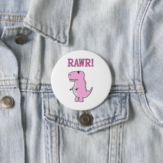 Niedlicher und wütend rosa Cartoon T-Rex Dinosauri Button (Beispiel)