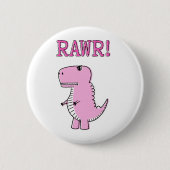 Niedlicher und wütend rosa Cartoon T-Rex Dinosauri Button (Vorderseite)