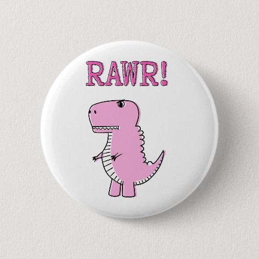Niedlicher und wütend rosa Cartoon T-Rex Dinosauri Button (Vorderseite)
