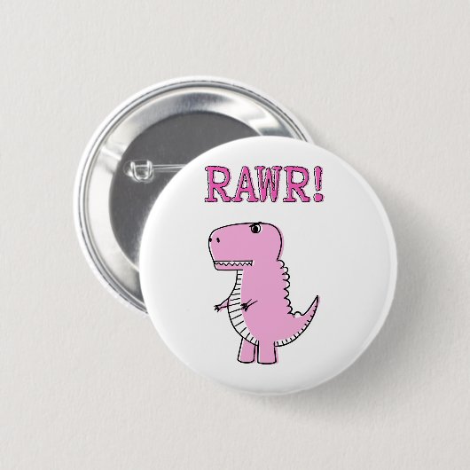Niedlicher und wütend rosa Cartoon T-Rex Dinosauri Button (Vorne & Hinten)