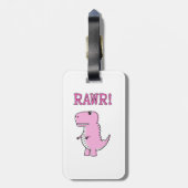 Niedlicher und wütend rosa Cartoon T-Rex Dinosauri Gepäckanhänger (Rückseite vertikal)