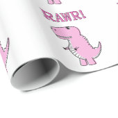 Niedlicher und wütend rosa Cartoon T-Rex Dinosauri Geschenkpapier (Rolleneckpunkt)