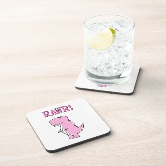 Niedlicher und wütend rosa Cartoon T-Rex Dinosauri Getränkeuntersetzer (Rechte Seite)
