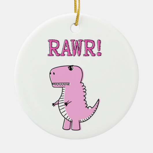 Niedlicher und wütend rosa Cartoon T-Rex Dinosauri Keramik Ornament (Vorne)