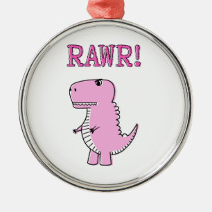 Niedlicher und wütend rosa Cartoon T-Rex Dinosauri Ornament Aus Metall
