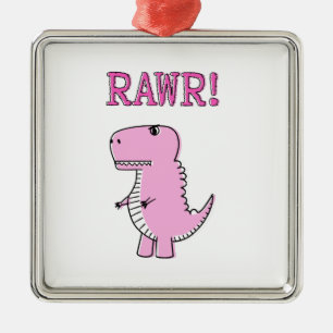 Niedlicher und wütend rosa Cartoon T-Rex Dinosauri Ornament Aus Metall