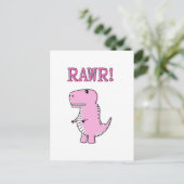 Niedlicher und wütend rosa Cartoon T-Rex Dinosauri Postkarte (Stehend Vorderseite)