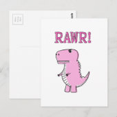 Niedlicher und wütend rosa Cartoon T-Rex Dinosauri Postkarte (Vorne/Hinten)