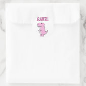 Niedlicher und wütend rosa Cartoon T-Rex Dinosauri Runder Aufkleber (Tasche)