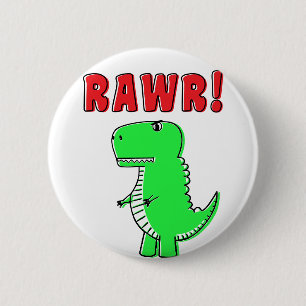 Niedlicher und wütender grüner Cartoon T-Rex Dinos Button