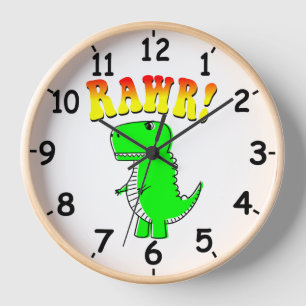 Niedlicher und wütender T-Rex RAWR Groovy Text Uhr