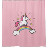 Niedlicher Unicorn auf einem Regenbogen-Entwurf Duschvorhang (Vorderseite)