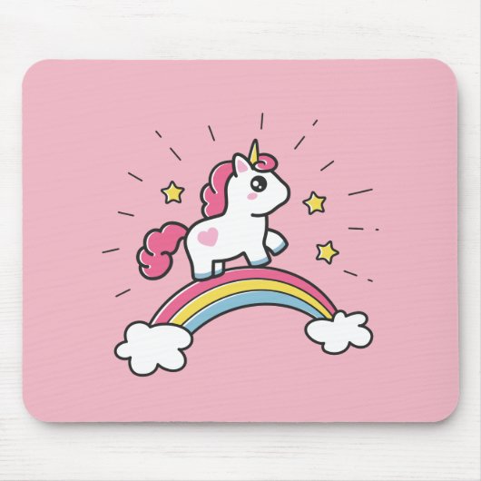 Niedlicher Unicorn auf einem Regenbogen-Entwurf Mousepad (Vorne)