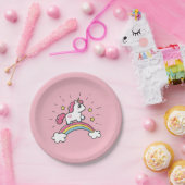 Niedlicher Unicorn auf einem Regenbogen-Entwurf Pappteller (Party)