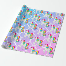 Niedlicher Unicorn blaues und rosa Quatrefoil