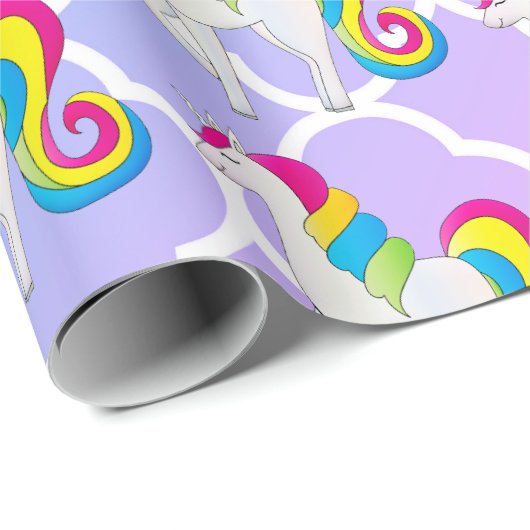 Niedlicher Unicorn blaues und rosa Quatrefoil Geschenkpapier (Rolleneckpunkt)
