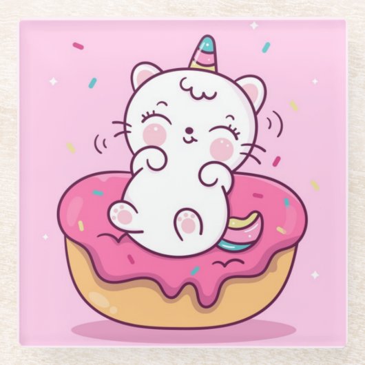 Niedlicher Unicorn Cat Glass Untersetzer (Vorderseite)