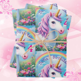 Niedlicher Unicorn Girl' Rainbow Niedliche Geburts Geschenkpapier Set