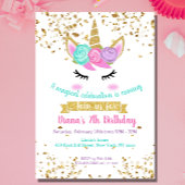 Niedlicher Unicorn Gold Glitzer Girl's Magical Bir Einladung