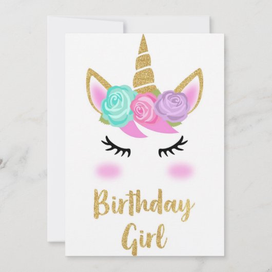Niedlicher Unicorn Gold Glitzer Girl's Magical Bir Einladung (Rückseite)