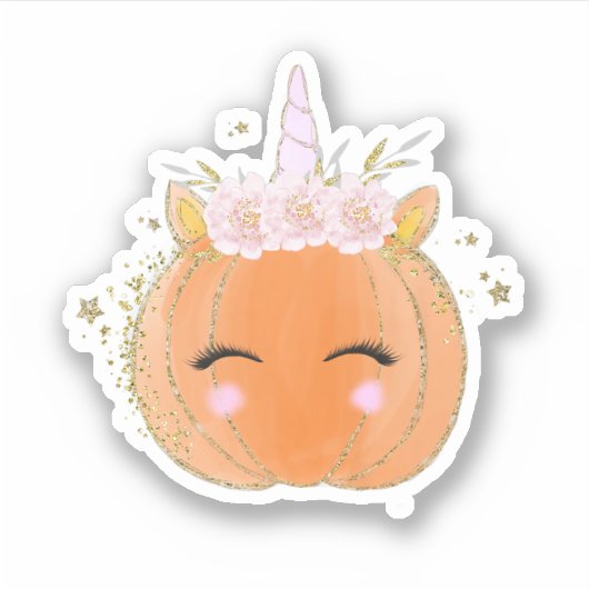 Niedlicher Unicorn Pumpkin Halloween Erntedank Aufkleber (Vorderseite)