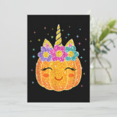 Niedlicher Unicorn Pumpkin Halloween Erntedank Einladung (Stehend Vorderseite)