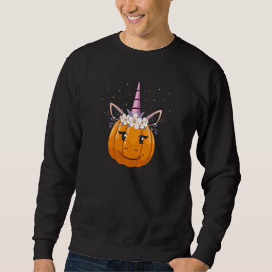 Niedlicher Unicorn Pumpkin Halloween Erntedank Fal Sweatshirt (Vorderseite)
