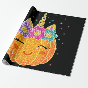 Niedlicher Unicorn Pumpkin Halloween Erntedank Geschenkpapier