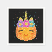 Niedlicher Unicorn Pumpkin Halloween Erntedank Serviette (Vorderseite)