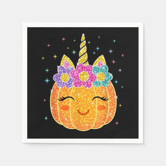 Niedlicher Unicorn Pumpkin Halloween Erntedank Serviette (Vorderseite)