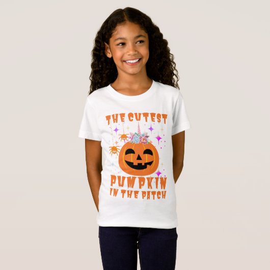 Niedlicher Unicorn Pumpkin Halloween Erntedank T-Shirt (Vorne ganz)